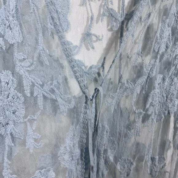Womens Pastel Blue Lace Long Line Cardigan One Size Fairycore Boho Romantic - Picture 3 of 5